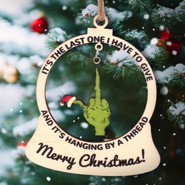 Funny Christmas Wooden Ornaments Xmas Tree Holiday Party Decorations, Naughty Gag Gift for Adults Green Fingers Merry Christmas Tree Hanging Ornaments Home Decor