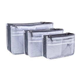 Periea 'Chelsy' Set of 3 Handbag Organiser Inserts - Women's Travel Cosmetic Bags with Zipper Closure - Expandable Liner Pouches (Small, Medium and Large) - White