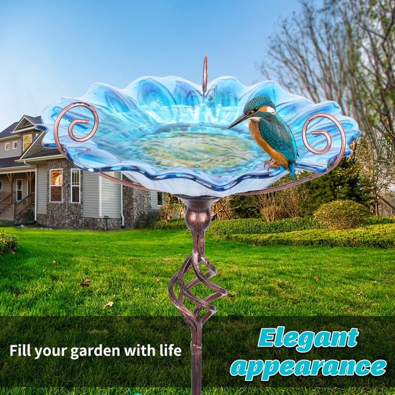 MUMTOP Bird Baths for Outdoors, Outdoor Bird Bath,Glass Birdbath Sunflower