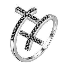 Aurora Tears Double Cross Adjustable Rings 925 Sterling Sliver Cross Open Ring Jewelry for Men and Women DR0091W