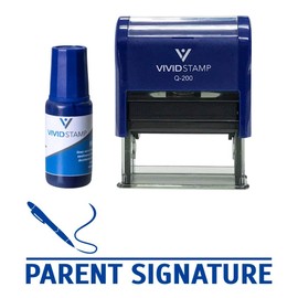 Parent Signature Self Inking Rubber Stamp Combo with Refill (Blue Ink) - Medium