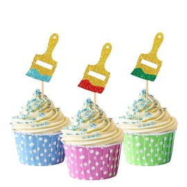 MonMon & Craft Paint Brush Cupcake Toppers/Art Theme Party Cupcake Toppers/Children Birthday/Painting Graffiti Artist Birthday Party Decorations/Glitter - 24 Pcs