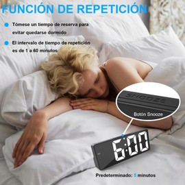 AXOMRFC Reloj Despertador Digital, Relojes Despertador LED para Dormitorio, Reloj de Alarma Digital con función de repetición y Espejo, Despertador Electronico con Puerto de Carga USB (Negro)