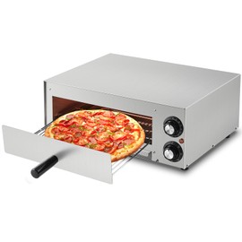 Electric Pizza Oven, 1100W Commercial Pizza Oven Countertop, Stainless Steel Electric Pizza Oven, Indoor Pizza Maker with Crumb Tray, Timer, Single Deck Layer Pizza Cooker for Home Restaurant