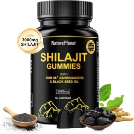 Nature Planet Pure Shilajit Gummies with Black Seed Oil - Energy Boost, Immune Support - 60Pcs