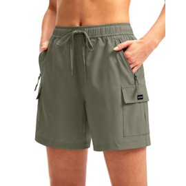 SANTINY Women's 5''/ 7''/9'' Hiking Cargo Shorts Quick Dry Lightweight Summer Shorts for Women Athletic Golf Zipper Pockets(Silver Sage_M)