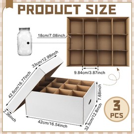 Menkxi 3 Pieces 32 oz Regular or Wide Mouth Mason Jar Storage Box Cardboard Canning Jar Storage Box with Handles and Dividers Stackable Containers for Storage and Moving(White Color)