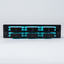 ICC Classic SC-SC Fiber Optic LGX Compatible Adapter Panel with 6 x SC Aqua Multimode Duplex Adapters for 12 Fibers - High-Performance and Reliable Fiber Connectivity Solution