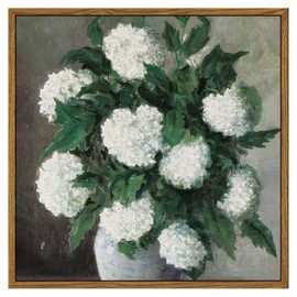 InSimSea Square Framed Canvas Wall Art, Flower Home Decor White Hydrangea Vintage Paintings Canvas Prints, Botanical Art Prints Floral Wall Decor for Bathroom Living Room Office 12"x12"