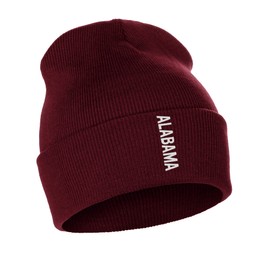 Daxton Vertical USA Cities Cuffed Beanie Winter Knit Hat Skully Cap, Alabama Burgundy White