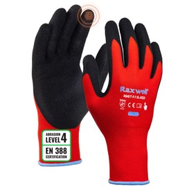 Work Gloves MicroFoam Nitrile Coated Firm Grip for Men and Women, Abrasion Resistant Seamless Knit Nylon Gloves for Garden, Yard, Mechanic, Construction and Industrial Tasks – 6 Pairs (Red) M