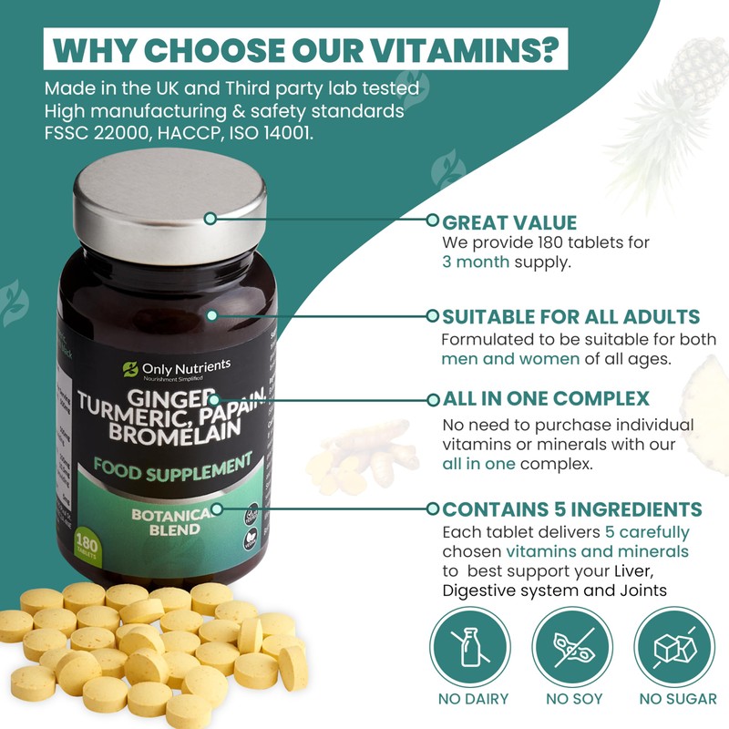 Only Nutrients | Ginger Turmeric Bromelain & Papain with Black