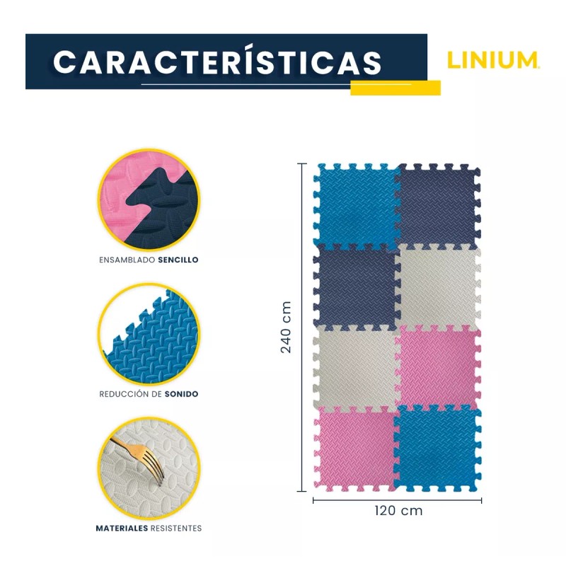 Linium Piso Colchoneta Tapete Acolchonado Gimnasio Gym 60x60 8pcs