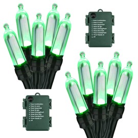 BrizLabs Green String Lights, 17.94ft 50 LED Christmas Lights, 8 Modes Battery Green Xmas Lights Indoor/Outdoor, Mini Decorative Holiday Light String Green Wire for Christmas Party Home Decor