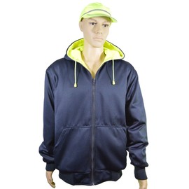 Petra Roc LNRVDWZHSW-C3-L 20 oz. Double Weight Reversible ANSI Class 3 Zip-Up Hooded Sweatshirt, Size L, Lime/Navy