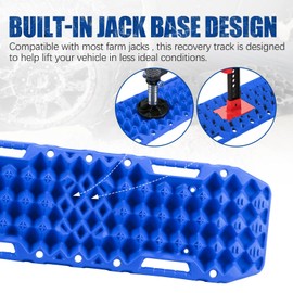 BUNKER INDUST Off-Road Traction Boards with Jack Base,Pair Recovery Tracks Pads 4X4 Vehicle Truck SUV Car Emergency Tire Traction Mat with Bag/Leash -Sand,Mud,Snow Ladder Recovery Ramps(Blue)