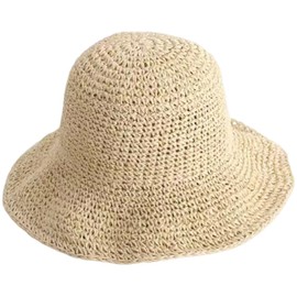 KORADI Womens Sun Hats Straw Hat Summer Beach Hats Foldable Floppy Cap Wide Brim Bucket Hat Beige
