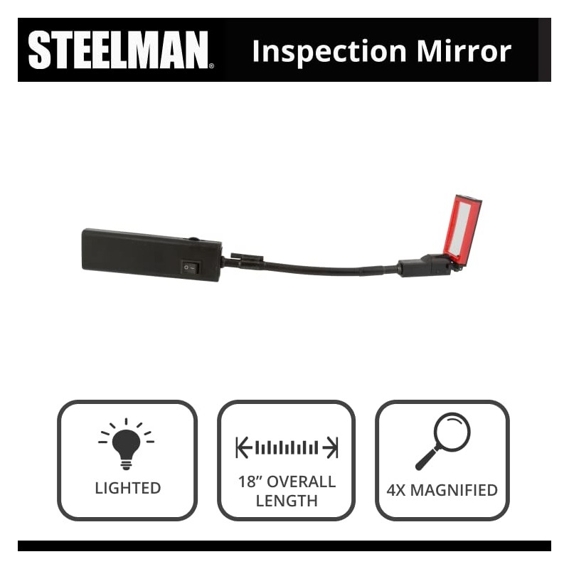 Steelman 18-inch Lighted Inspection Mirror Tool, Flexible Shaft with Thumb