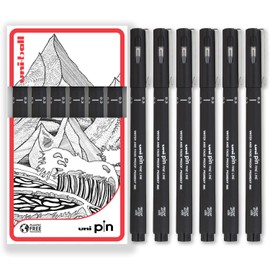 uni-ball PIN Fineliners | Black Fine Tipped Writing Pens | Water & Fade Resistant Ink | Ideal for Sketching, Scrapbooking, Outlining, Art, Technical Drawing | In Gift Box (Pack of 6, 0.3mm)