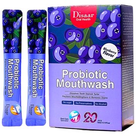 DISAAR BEAUTY Probiotic Mouthwash Removes Tooth Stains Soft Cool Mouth Feeling Protect Clean Deodorant Teeth 0.11fl.oz X 20pcs (Blueberry - Dissolve Teeth Stains & Freshens Mouth)