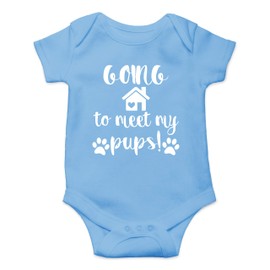 Going To Meet My Pups Cute Funny Brother Sister Siblings Animal Lover Infant Baby Romper (Light Blue, Newborn)