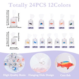 Cheriswelry 24Pcs Resin Goldfish Charms Fish Bag Dangle Big Pendant Ornament 48-52.5mm for DIY Crafts Earrings Keychain Necklace Jewelry Making