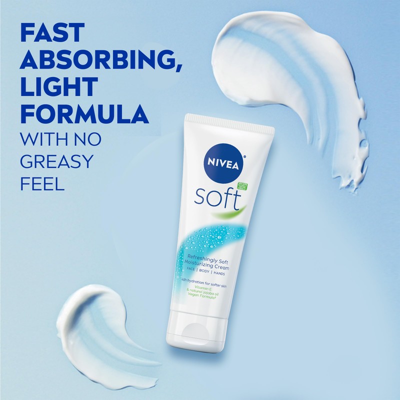 NIVEA Soft Refreshingly Soft Moisturizing Cream, Lightweight Moisturizer for Face,