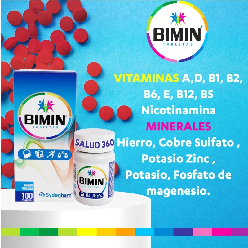Bimin Polivitaminas Minerales 100 Tab Sydenham Suplemento Sabor