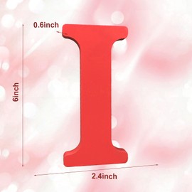 AOCEAN 6 Inch Red Wood Letters Unfinished Wood Letters for Wall Decor Decorative Standing Letters Slices Sign Board Decoration for Craft Home Party Projects (I)