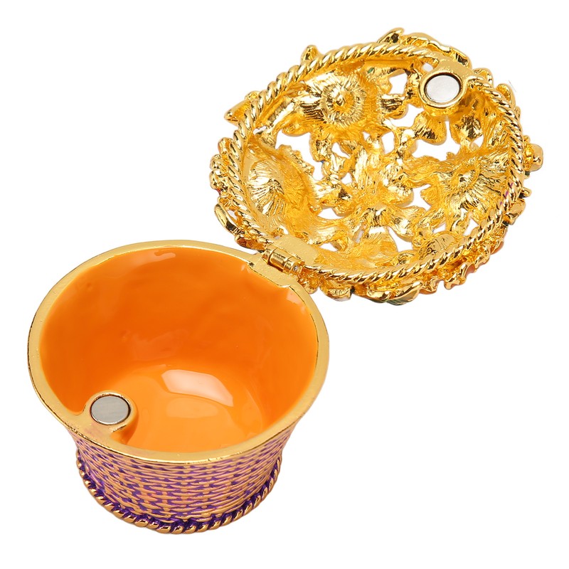 Flower Basket Jewelry Box Exquisite Vintage Hand Painted Metal Trinket