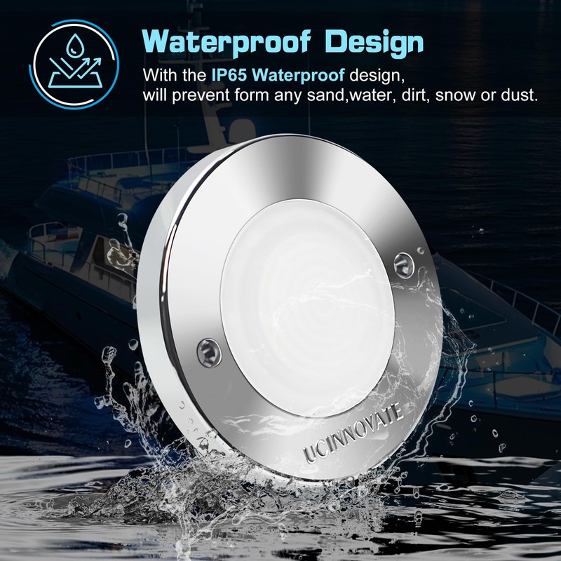 UCINNOVATE 4Pcs 3.15”Round LED Marine Light with sliver housing, Navigation