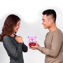 Plushland Qbeba Teddy Bear Stuffed Animal 6 Inches Cute Love, Valentine's Day, or Christmas Surprise for Boys and Girls | Plush, Squeezable Size (Gray Teddy Bear w/Rainbow Sequin Heart)