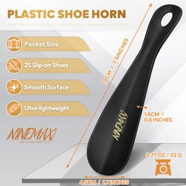 NINEMAX Plastic Shoe Horn 7.5Inch,Travel Shoe Horns Portable Short for Men Women Seniors with Hook (Pack of 1)