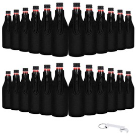24 Pack Beer Bottle Cooler Sleeves Keep Drink Cold Zip-up Extra Thick Neoprene Insulated Sleeve Cover with Bottle Opener（24 Pack, Black)