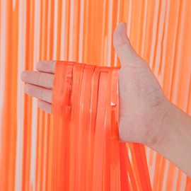 Voircoloria 4 Pack Orange Foil Fringe Backdrop Curtains, Tinsel Streamers Birthday Party Decorations, Fringe Backdrop for Graduation, Baby Shower, Gender Reveal, Disco Party