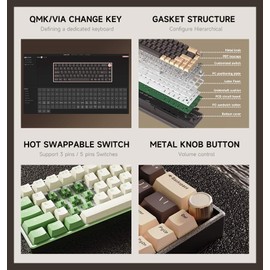 KG18 65% Compact Mechanical Keyboard - QMK/VIA Programmable, Hot-Swappable, Gasket Mount, Volume Knob, 32-bit ARM4 Chip, RGB Backlit (68 Keys, USB-C, Aluminum Frame) (Green)