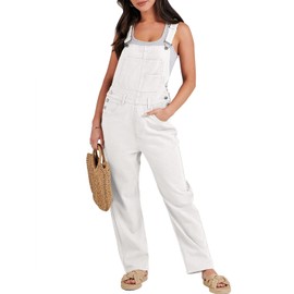 ANRABESS Womens Jean Overalls Loose Fit Adjustable Strap Denim Jumpsuits Rompers Bib Overall 2025 Spring Fashion Work Outfits White Large