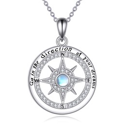 VONALA Compass Necklace Sterling Silver Moonstone Pendant Graduation Gifts for Women