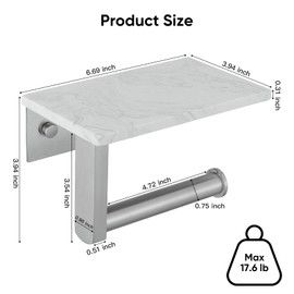 BATHLAVISH Toilet Paper Holder with Marble Shelf, 304 Stainless Steel Tissue Hand Holder Wall Mounted Toilet Paper Roll Hold with Phone Shelf for Bathroom Kitchen Washroom Bedroom, Brushed Nickel