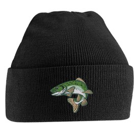 Bang Tidy Clothing Fishing Beanie Hat Knit Cap Beanies Embroidered Trout Fish Hats Gifts for Men Black