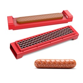WhiteRhino Hot Dog Scorer Criss Cross with Easy Eject Mechanism&Handle,Hot Dog Cutter 3D Embossed Sauce-Locking Stainless Steel Blade Slicer Tool for Picnic,Kitchen,Grilling, BBQ,Camping,Backyard