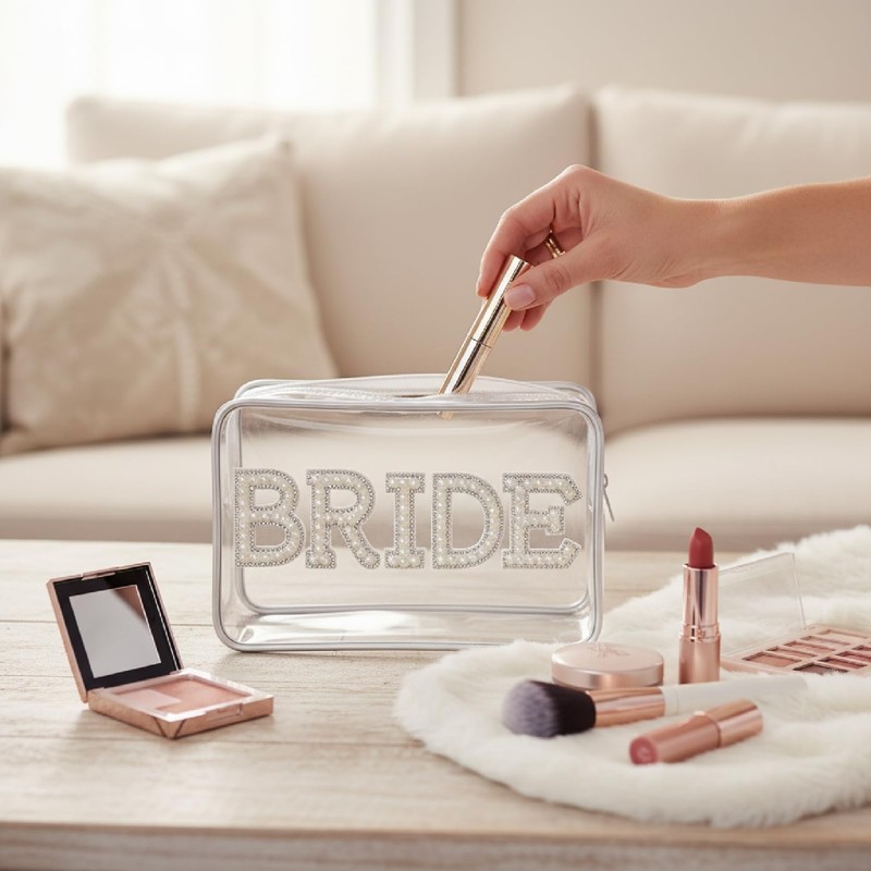 OHiZVZV 2-Piece Bride Makeup Case Set, Cosmetic Pouch & Toiletry