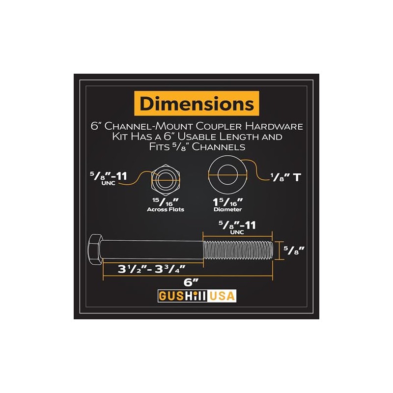 GusHillUSA GH25389-6 Channel-Mount Adjustable Trailer Coupler Hardware Kit, Yellow Zinc