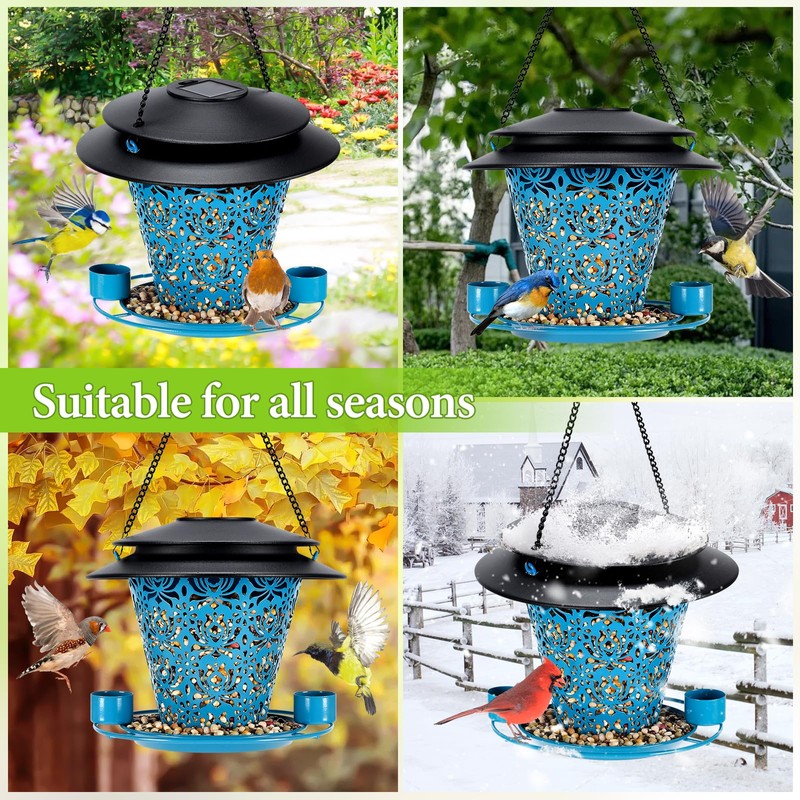 Solar Bird Feeders for Outside Hanging Metal Wild Bird Feeder
