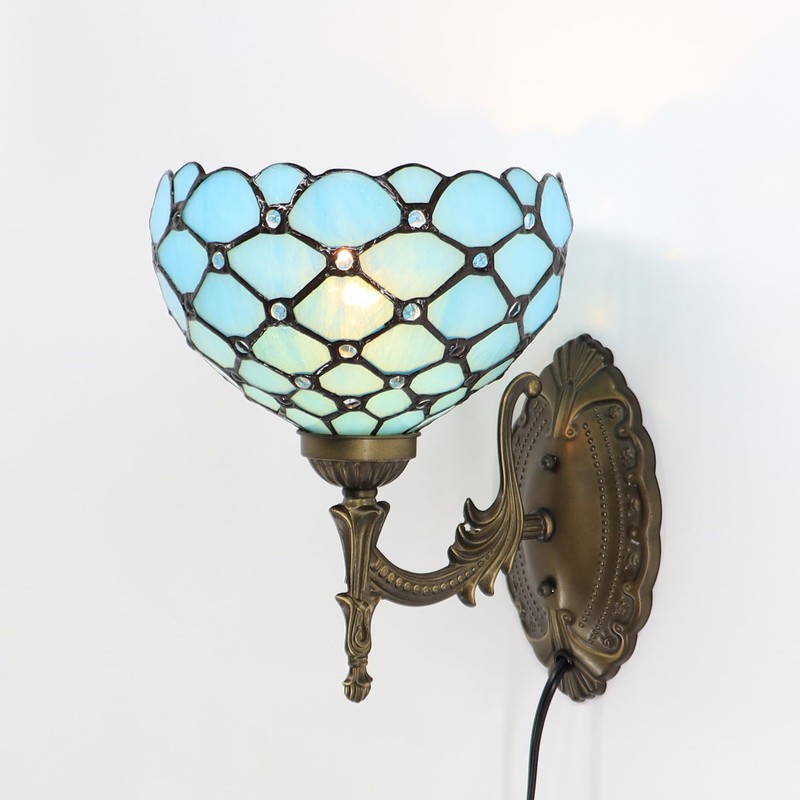 HWDFEI Tiffany Sconce Lamp Stained Glass Wall Lamp,8X10.5X11 Inch Plug