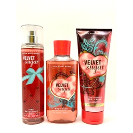 Bath and Body Work Velvet Sugar Gift Set, Fine Fragrance Mist 8 oz, Body Wash 10 oz, Body Cream 8 oz, 24 Hour Moisture