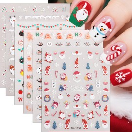 Christmas Nail Stickers Santa Nail Decals 6PCS 3D Self-Adhesive Winter Snowman Snowflakes Gingerbread Cute Cat Xmas Tree Design Sticker Holiday DIY Nail Accessories Festive Nails Manicure Decorations