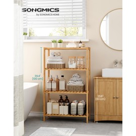 SONGMICS Bamboo Storage Shelf, 4-Tier Shelving Unit, Multifunctional, in The Entryway, Bathroom, Living Room, Balcony, Kitchen, 10.2 x 23.6 x 39.4 Inches, Natural UBCB034Y01
