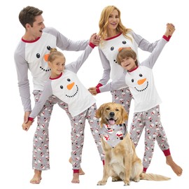 Tebbis Family Christmas PJS Matching Sets Cotton Pajamas Snowman for Women Men Pet Doll, Boys & Girls Size 3T