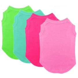 Chol&Vivi Cat T-Shirt Clothes Soft and Thin, 4pcs Blank Dog Shirts Cotton Clothes Sleeveless Fit for Small to Extra Large Size, Pet Tank Top for All Breeds, Light Blue/Green/Pink/Rose Red, XX-Small